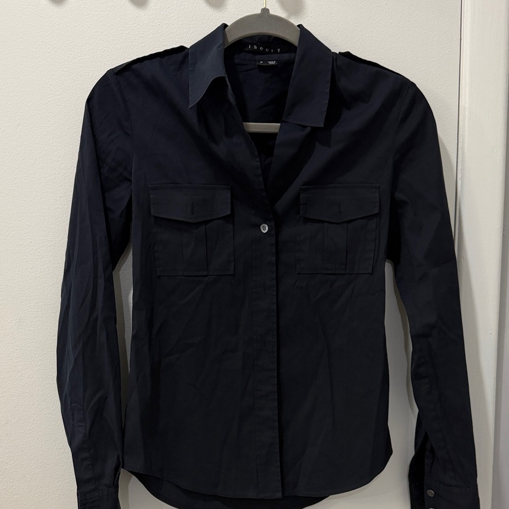 Theory black button down Collared Shirt